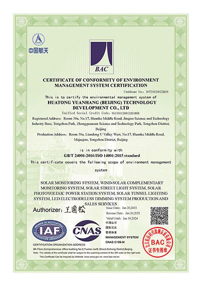Certificat de conformité au système de management de l’environnement